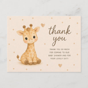 Carte Postale Remerciements pour Baby Shower de bébé girafe