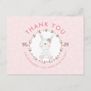 Carte Postale Remerciements pour Baby Shower Fleur de Lapin Douc