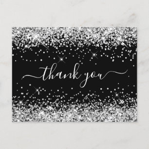 Carte Postale Remerciements pour Baby Shower Noir Paillettes Arg