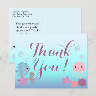 Carte Postale Remerciements pour Baby Shower Océan sous l'eau An