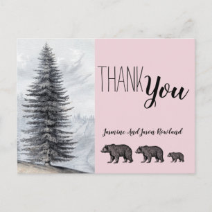 Carte Postale Remerciements pour Baby Shower Ours Forêt Rustique