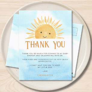Carte Postale Remerciements pour Baby Shower Sun Baby