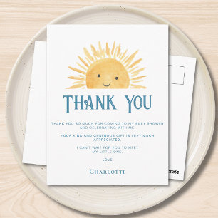 Carte Postale Remerciements pour Baby Shower Sunshine