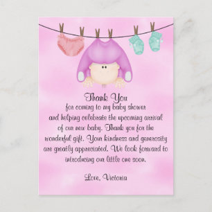 Carte Postale Remerciements pour la Baby Shower Bébé Fille