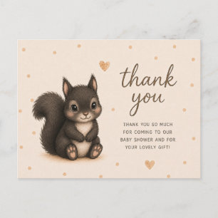 Carte Postale Remerciements pour la Baby Shower de bébé écureuil