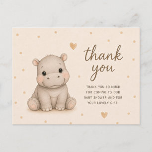 Carte Postale Remerciements pour la Baby Shower de Bébé Hippopot