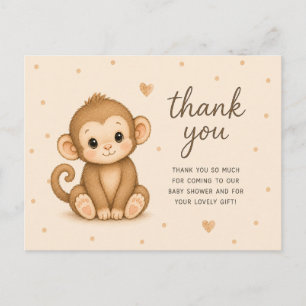 Carte Postale Remerciements pour la Baby Shower de Bébé Singe