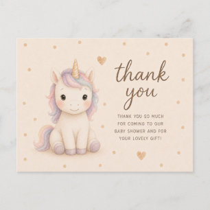 Carte Postale Remerciements pour la Baby Shower de la Licorne Bé