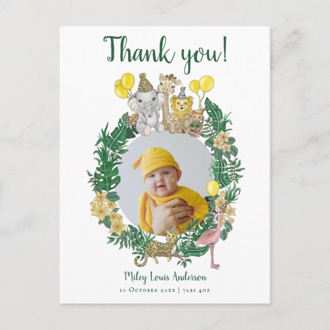 Carte Postale Remerciements pour la Baby Shower sur le thème des (Devant)
