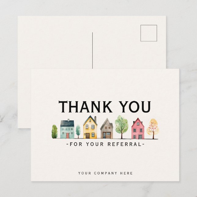 Carte Postale Remerciements pour le marketing immobilier de reco (Devant / Derrière)