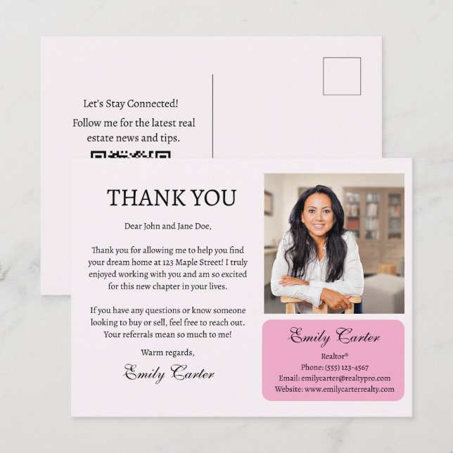 Carte Postale Remerciements pour l'immobilier sur mesure (Devant / Derrière)