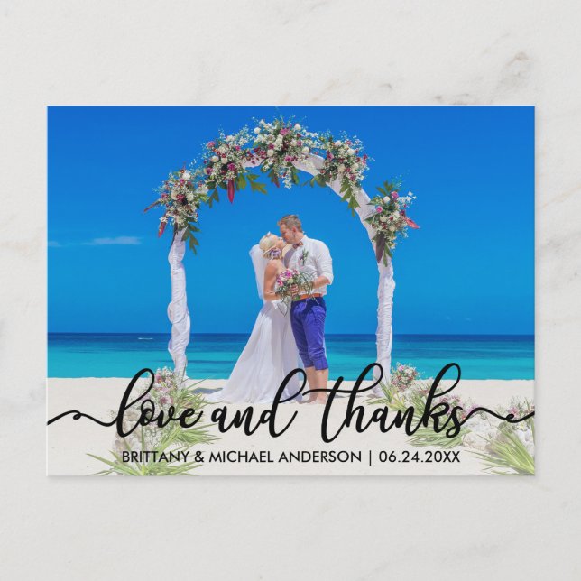 Carte Postale Remerciements pour mariage | Photo Love and Thanks (Devant)