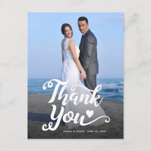 Carte Postale Remerciements pour mariage   Script blanc sur phot