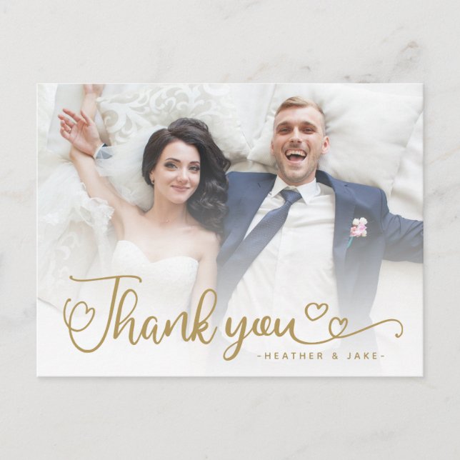 Carte Postale Remerciements pour mariage | Script Gold sur photo (Devant)