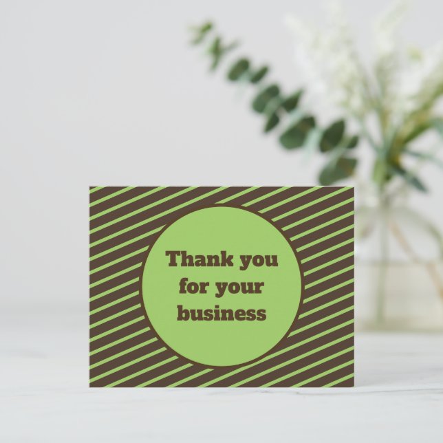 Carte Postale Remerciements pour nos clients rayure verte marron (Debout devant)