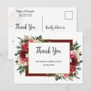 Carte Postale Remerciements pour un mariage d'hiver floral rusti