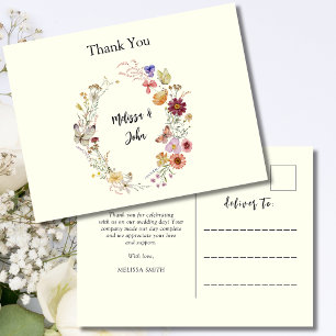 Carte Postale Remerciements pour un mariage floral fleuri bohème