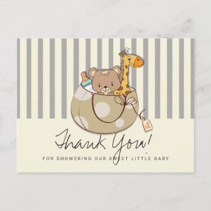 Carte Postale Remerciements pour une Baby Shower Animaux Bébés G