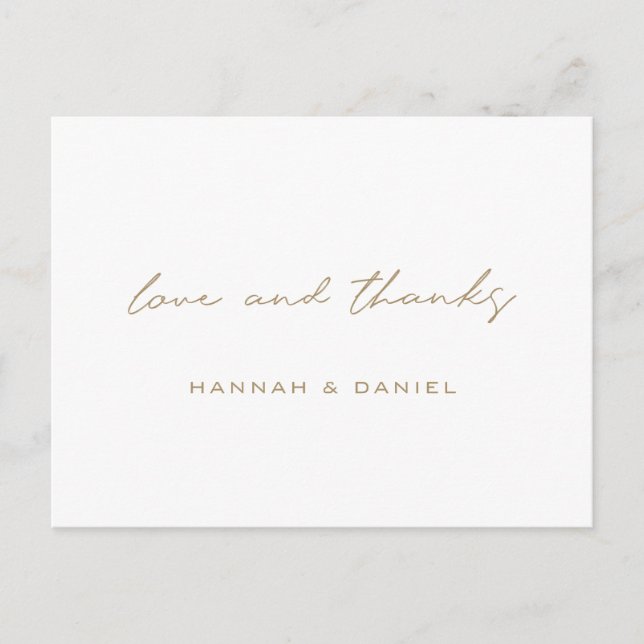 Carte Postale Remerciements Simples pour un Mariage en Or (Devant)