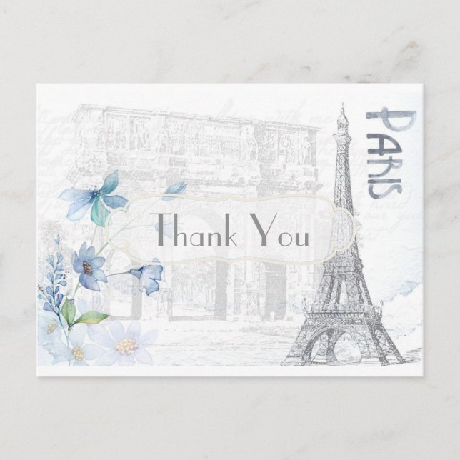 Carte Postale Remerciements sur le thème de Paris (Devant)