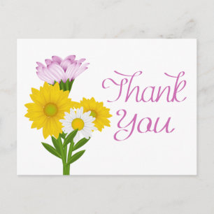 Carte Postale Remerciements violets pour les tournesols jaunes e