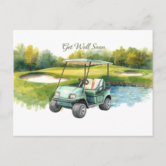 Carte Postale Remettez-vous vite avec un chariot de golf sur le  (Devant)