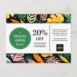Carte Postale Remise Coupon Abstrait Feuilles tropicaux
