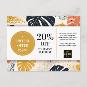 Carte Postale Remise Coupon Abstrait Feuilles tropicaux