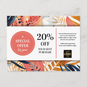 Carte Postale Remise Coupon Abstrait Feuilles tropicaux