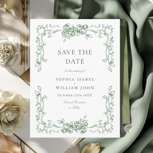 Carte Postale Renaissance Orné Fleurs Mariage Enregistrer la Dat (Créateur téléchargé)