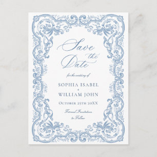 Carte Postale Renaissance Orné Fleurs Mariage Enregistrer la Dat