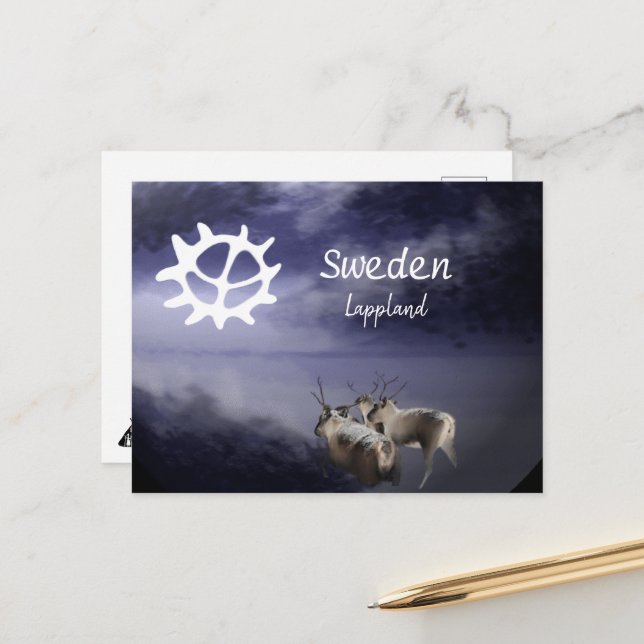 Carte Postale Renar på fjäll vinter (Devant/Arrière en situation)