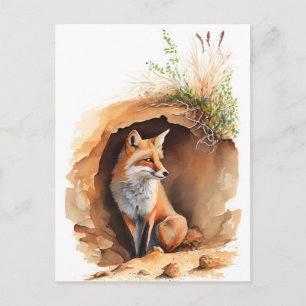 Carte Postale Renard aquarelle dans son den