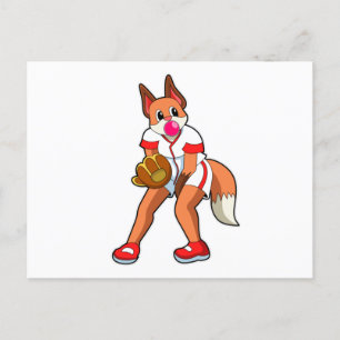 Carte Postale Renard au baseball avec gant de baseball