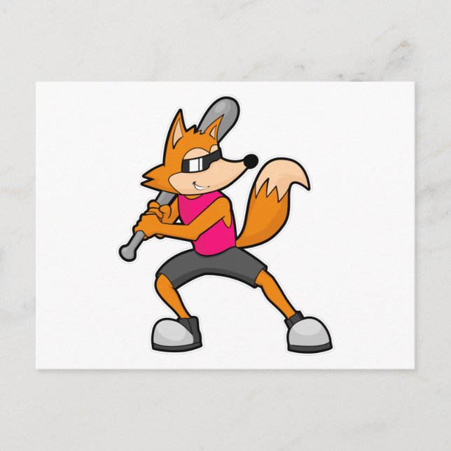 Carte Postale Renard au baseball avec une batte de baseball (Devant)