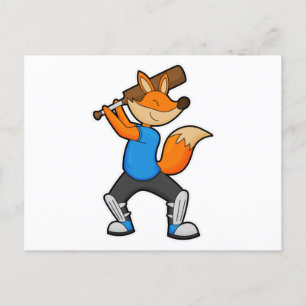 Carte Postale Renard au cricket avec batte de cricket