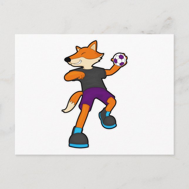 Carte Postale Renard au handballeur avec Handball (Devant)