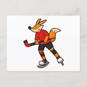 Carte Postale Renard au hockey sur glace avec Bâton de hockey su