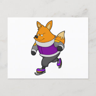 Carte Postale Renard au patinage sur glace avec des patins à gla