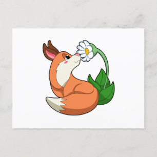 Carte Postale Renard avec fleur blanche