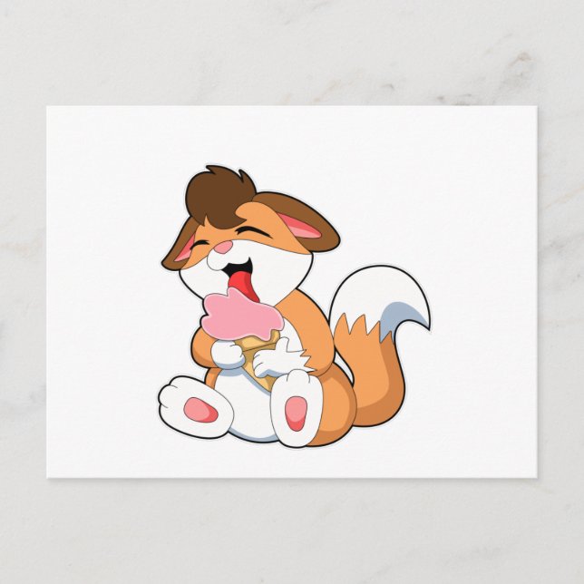 Carte Postale Renard avec glace à la fraise (Devant)
