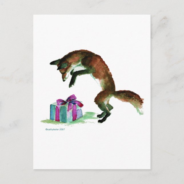 Carte Postale renard avec le présent (Devant)