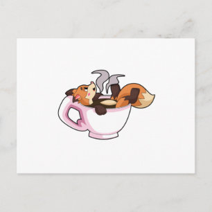 Carte Postale Renard avec tasse à café