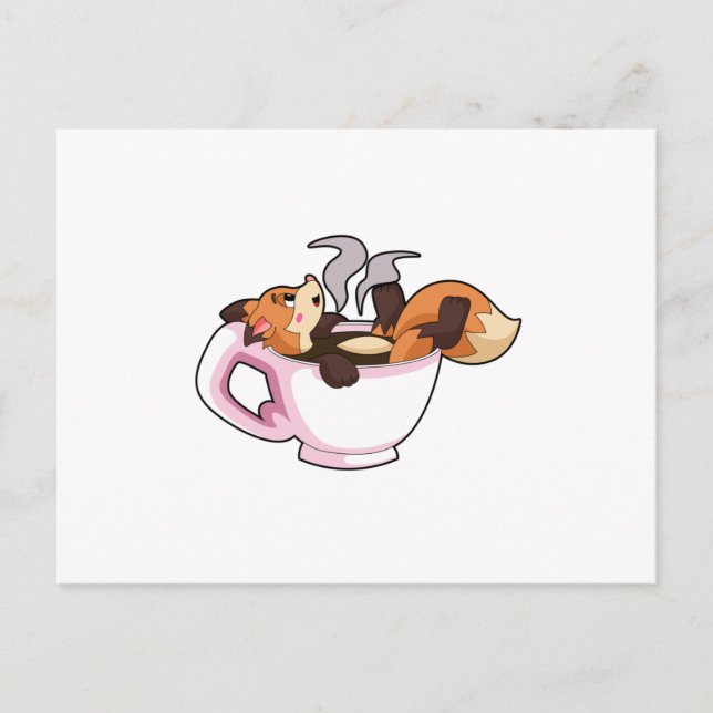 Carte Postale Renard avec tasse à café (Devant)