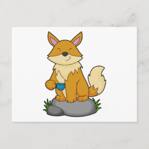 Carte Postale Renard avec tasse à café