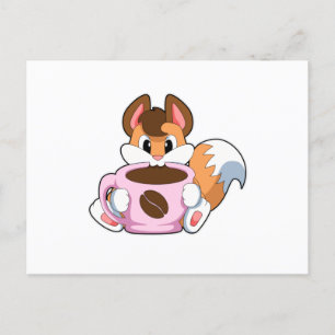 Carte Postale Renard avec tasse de café