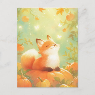 Carte Postale Renard Bébé Chéri sur Citrouille d'Automne