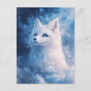 Carte Postale Renard Blanc Céleste dans Nébuleuse Étoilée
