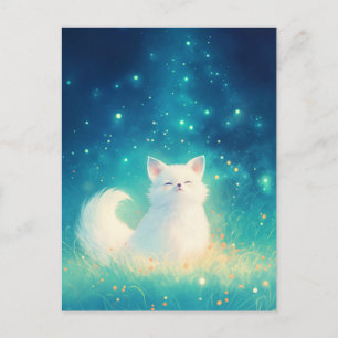 Carte Postale Renard Blanc Pacifique Sous un Ciel Nocturne Étoil