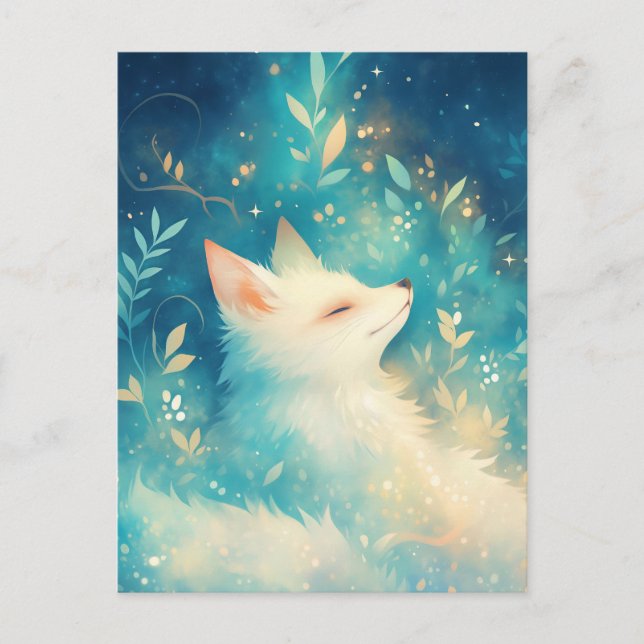 Carte Postale Renard Blanc Paisible dans un Jardin de Teal Lumin (Devant)